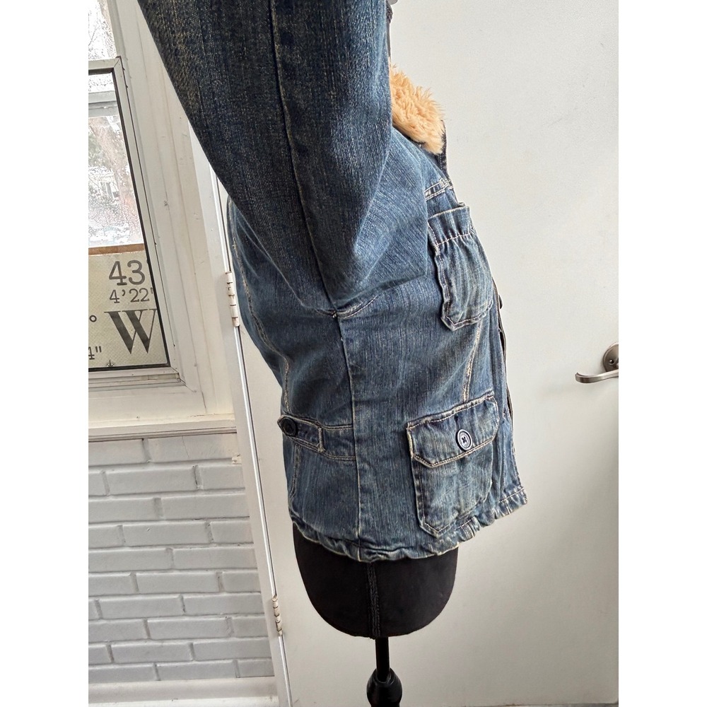 Abercrombie Denim Shearling‎ Collar Quilted Lining Jacket Large Y2K vintage jean - Picture 4 of 11
